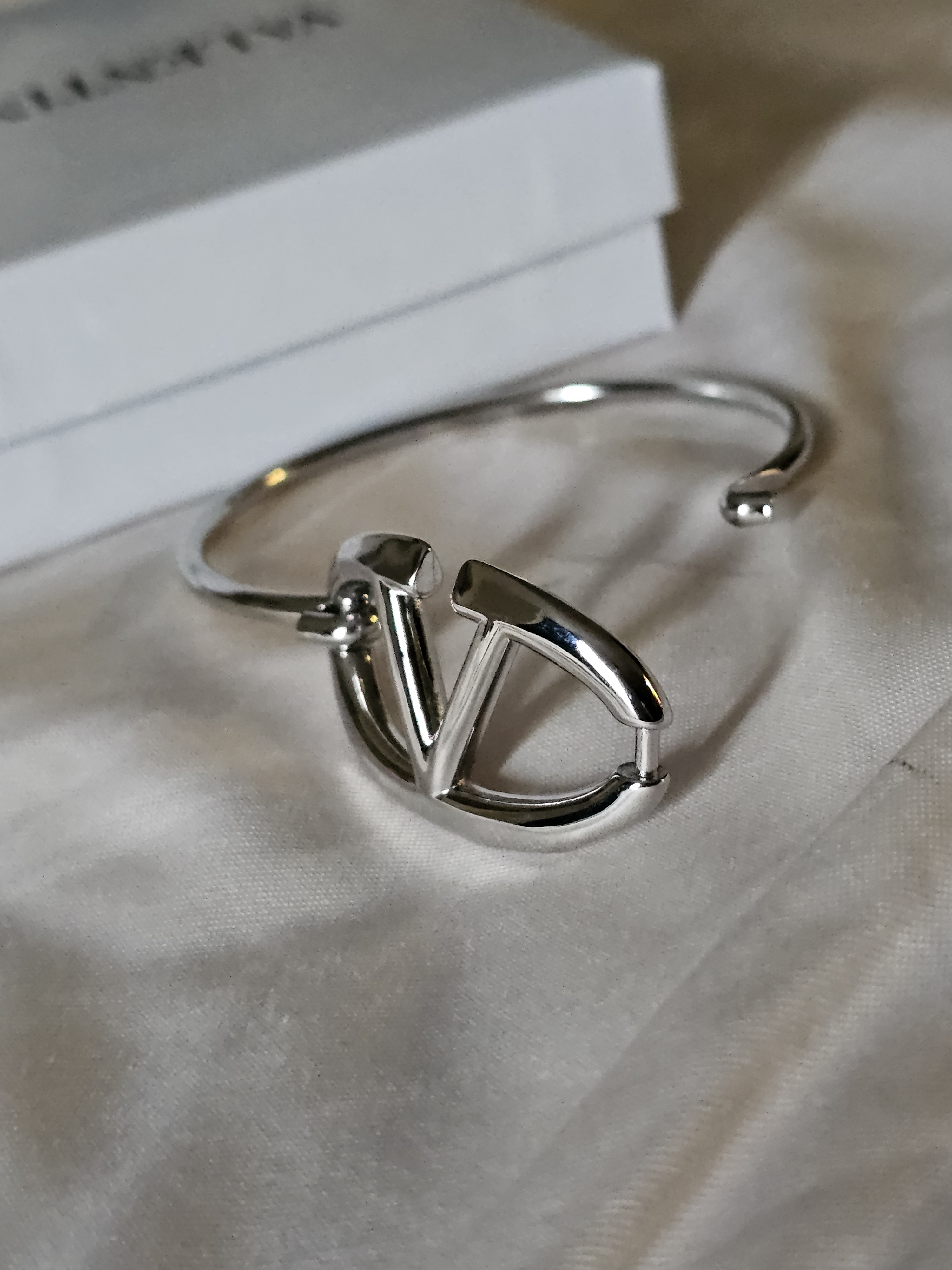 Valentino Silver V Logo Cuff Bracelet - Polished Metal 300$